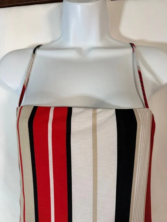 Fashion Nova Red Black Cream Striped Spaghetti-Strap Midi Dress - Picture 4 of 9